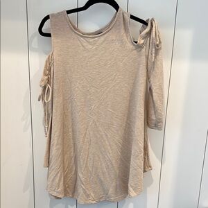 Cupio Cream Asymmetrical Cold Shoulder Tie Front Tunic